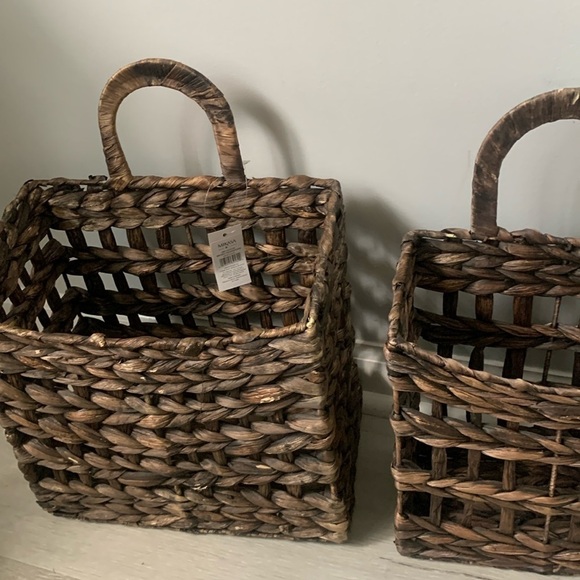 Mikasa set of 2 rattan woven straw hanging basket home decor storage organize - Picture 3 of 16